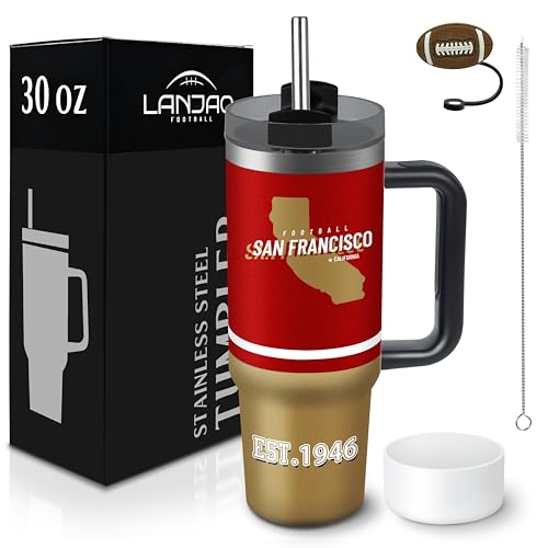 Image of Tumbler 30oz Straight Skinny Portable Handle Car Cups With Anti slip Sleeve Straw Dust Cover, Sports Travel, Stainless Steel Insulated Gifts for Men Women Fans