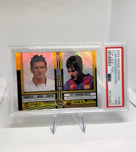 Tarjeta Rookie Novato de Lionel Messi F.C. Barcelona, Barça Mundicromo Top Liga 2004, #195 Foil Brillo PSA 7 NM