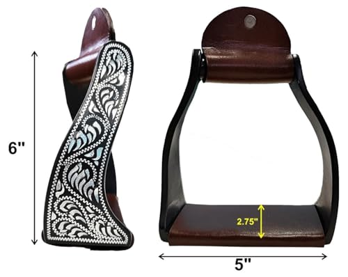Majestic Ally Western Horse Aluminum Black Engraved Stirrups- Adults (Silver Black Twisted)
