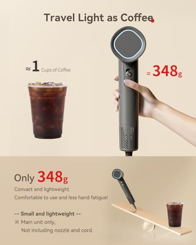 Image of Hair Dryer, 160000 RPM High-Speed Brushless Motor, Gray | 500 Million Negative Ions, Professional Ionic Blow Dryer with Magnetic Nozzle, Lightweight for Home,Travel & Salon