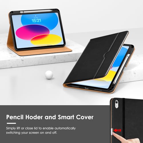VIKESI Case for iPad A16 11-inch 2025 and iPad 10th Generation 10.9 Inch 2022, Leather Smart Folio Cover with Pencil Holder and Hand Strap,Support Auto Sleep/Wake - Black by VIKESI - Image 6
