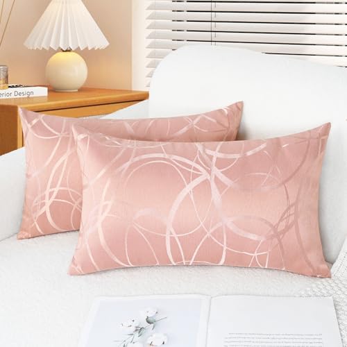 CaliTime Throw Pillow Covers Pack of 2 Modern Shining & Dull Contrast Circles Rings Accent Geometric Cushion Cases Shells for Couch Sofa Home Decor 12 X 20 Inches Dusty Pink