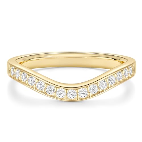 EAMTI Wedding Bands for Women Cubic Zirconia Wave Curved Promise 14K Gold Plated CZ Engagement Rings Travel Eternity Band Stackable Ring Size 7