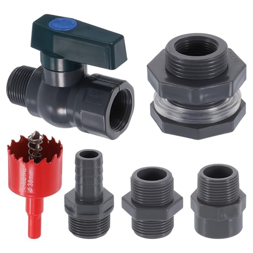 sourcing map 1 Set Rain Barrel Faucet Kit, Plastic Rain Barrel Spigot with 3/4 GHT Bulkhead Fitting, Garden Hose Adapter and Hole Opener for Water Tank Aquarium, Grey