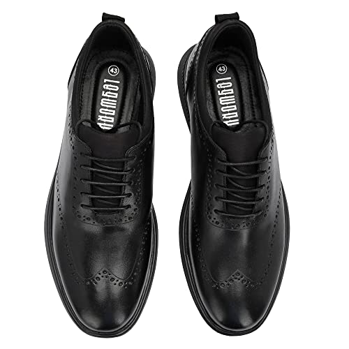 Image of Legwork Crossover Brogues for Men | Genuine Leather & Mesh Upper, Cushioned EVA Sole | Lightweight Semi-Formal Lace-Up Oxfords for Office, Travel & Casual Comfort