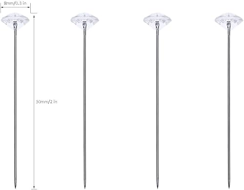 Miniatura 2 de 300 alfileres de diamantes de flores de 2 pulgadas, broches de ramillete de cristal, broche de boda, alfileres de cabeza de ramillete transparentes,