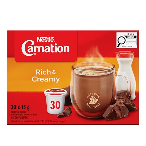 Nestle Carnation Rich and Creamy Hot Chocolate Keurig Compatible K-Cup Capsule Pods, 30 x 15g, 30 cups {Imported from Canada}