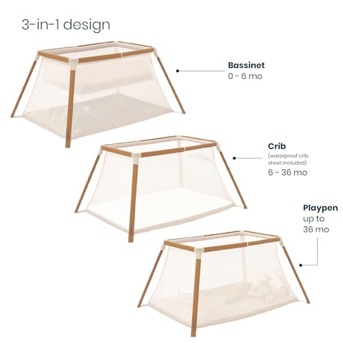 Image of Tutti Bambini CoZee Go 3-in-1 Foldable Baby Playpen, Portable Bassinet & Travel Crib | Playard with Mattress Included | Birth to 3 Years (Walnut & Ecru)