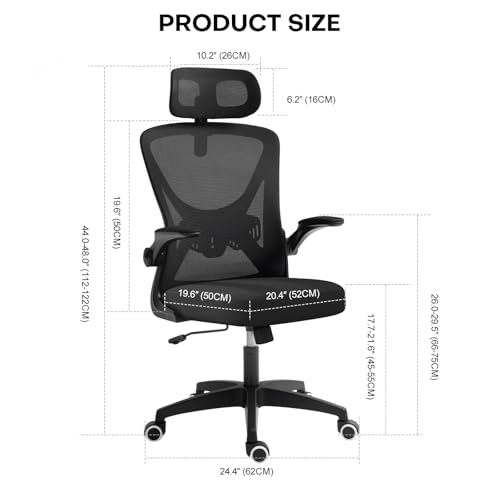 Panana Office Chair Mesh Back Ergonomic Desk Chair with Flip-up Armrest Executive Swivel Computer Chair (High Back All Black) - Image 2
