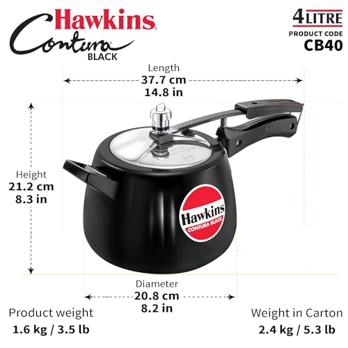 Hawkins Contura Black 4 Litre Pressure Cooker, Hard Anodised Cooker, Handi Cooker, Black (CB40) - Image 8