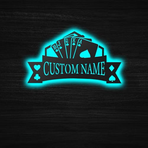 Custom Casino Playing Card Gambling Dice Poker Metal Wall Art Luz LED, Letrero De Sala De Cartas, Tarjeta De Póquer, Decoración De Juegos De Casino, Escalera Real