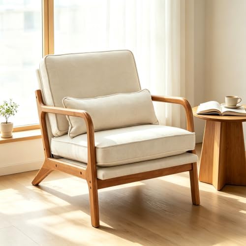 Karl home Mid-Century Modern Accent Reading Chair, Beige | Linen ...
