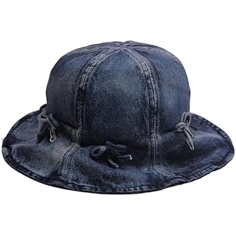 BLUEGLORY Cotton Denim Distressed Bucket Hat for Women, Bow Sun Hat (US, Alpha, One Size, ZSS3) Cover