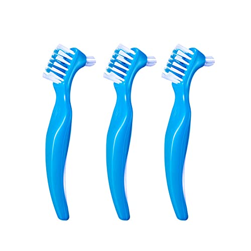 Lot de 3 brosses de nettoyage pour prothèse dentaire de qualité supérieure avec poils multicouches et poignée ergonomique en caoutchouc, brosse double face portable pour le nettoyage des fausses dents Cover