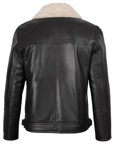Image of fjackets Shearling Leather Coat Men - Real Lambskin Leather Jackets Mens Sherpa Lined Winter Casual Fur Coats Outerwear