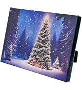 Small LED Lighted Canvas Christmas Pictures 8"x6" w/Timer, Standing Framed Light Up Blue Backgrou...