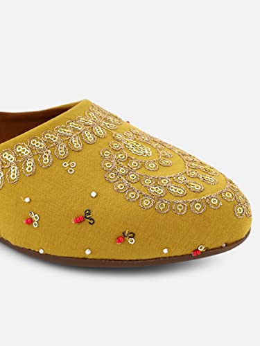 Image of OPIVE's Mehandi Women's Mojari Jutti Ethnic Punjabi Juttis Traditional Flat Embroidered Canvas Fancy Bellies Comfortable Sole for Womens & Girls