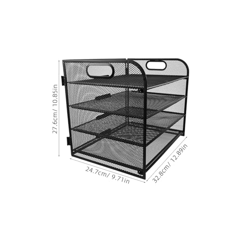 CONGARTENO メタルメッシュ製段ファイル収納ラック 持ち運び便利なハンドル付き 書類 雑誌整理 卓上オーガナイザー 学校 オフィス用品 ブラッ