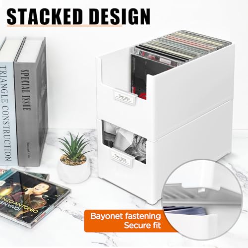 tutata CD Storage Box, Stackable Plastic CD Organizer, Hold Up to 25 CDs, CD Storage Case for desk and Shelf by tutata - Image 5