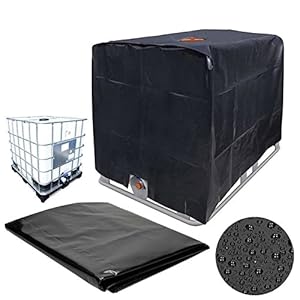 IBC Tote Cover Foil Cover Sun Protective Hood for 1000L Outdoor 275 Gallon Rain Barrel Black