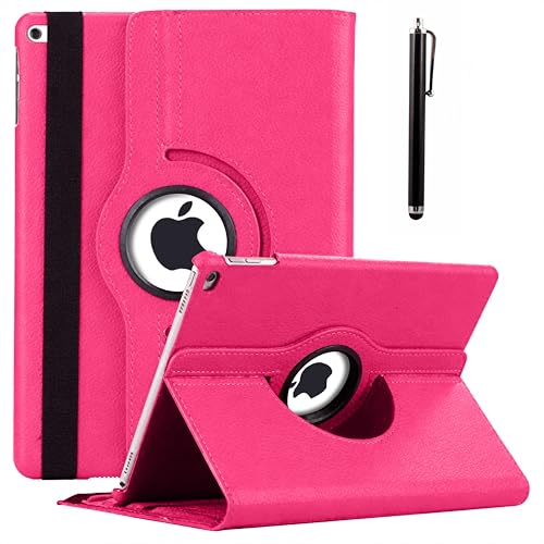 Image of ProElite 360 Rotatable Smart Flip Case Cover for Apple iPad 9.7 inch 2018 /2017 5th /6th Generation Air 1 Air 2 with Stylus Pen, Hot Pink