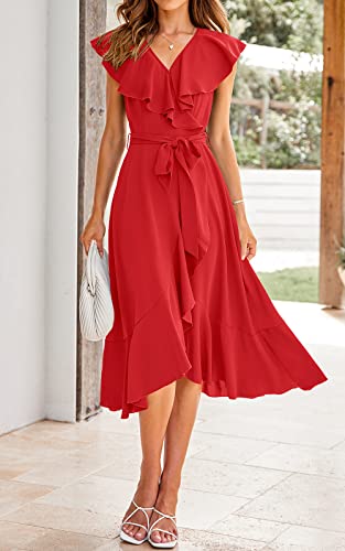 Image of RETTYGARDEN Women's 2026 Summer Cross Midi Dress Casual Boho Deep V Neck Short Sleeve Ruffle Hem Split Beach Long Dresses