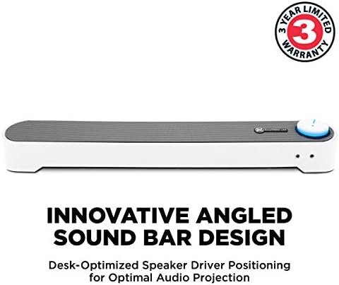 GOgroove Computer Speaker USB Soundbar - USB Powered Mini PC Sound Bar with Easy Setup Wired AUX, Stereo Audio, Microphone Port, Volume Control Knob, Under Monitor Design for Desktop (White)