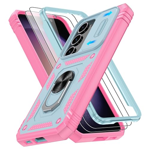 Coque Samsung S23 antichoc béquille intégrée et 2 films écran vert rose