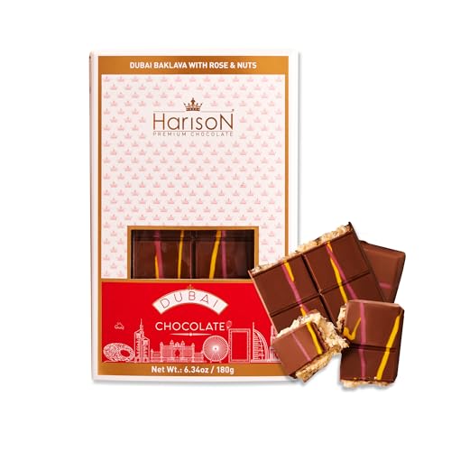 HARISON Milk Chocolate Baklava and Mixed Nuts 6.35 oz (180g) – Viral Dubai |Baklava with Premium Nuts | Gourmet Chocolate Gift| Authentic Recipe Made in Dubai