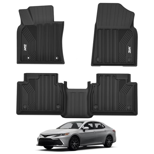 3W Floor Mats Fit Toyota Camry 2018-2024 FWD Only (Not for Hybrid or AWD), TPE All Weather Custom Fit Floor Liner, 1st and 2nd Row, Black(L/LE/SE/TRD/XLE/XSE)