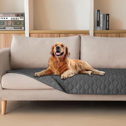 Image of gogobunny 3X Stronger Waterproof Pet Blanket, Scratch Proof Furniture Protector for Dogs Cats, Reversible Cover 30x70 Inch, Dark Grey