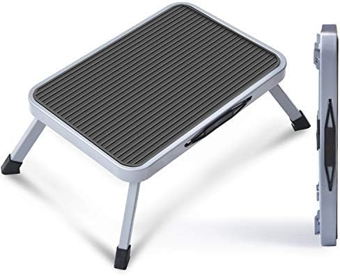 TOMORAL One Step Ladder, Folding Step Stool with Non-Slip Rubber Mat, Lightweight Steel Kitchen Stool, 150 kg Maximum Weigh