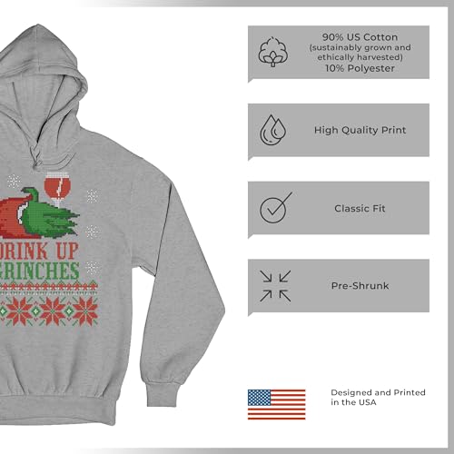 Tee Hunt Moletom com capuz Drink Up Grinches Ugly Party Christmas Party Drinking, Cinza, G