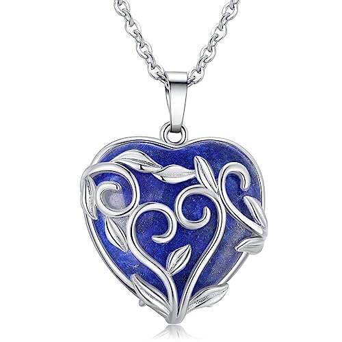 XIANNVXI Heart Necklaces for Women Flower Leaf Wrapped Heart Pendant Necklace Lapis Lazuli Crystal Necklace Natural Real Gemstones Reiki Jewellery for Women