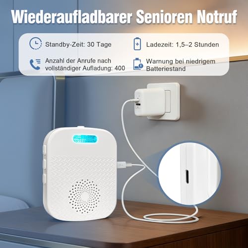 ChunHee Notrufknopf für Senioren Hausnotruf Intern Senioren Notruf Armband Empfänger Wiederaufladbar SOS Alarm für Geduldig Älterer Mann