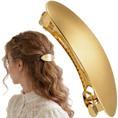 3 Inch Oval French Hair Barrettes, Vintage Large Alloy French Hair Barrettes, Gold Hair Clip Accessories for Women Long Fine Thin Thick Hairstyles