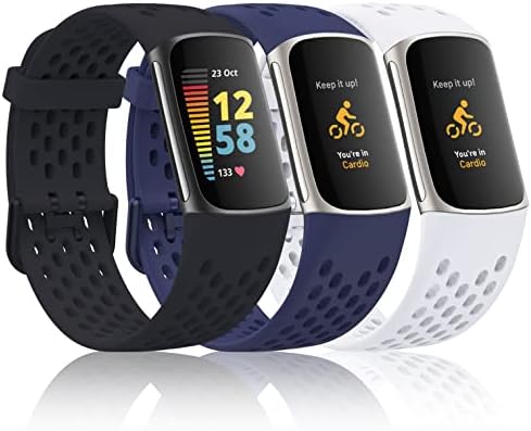 Kollody Compatible with Fitbit Charge 5 bands,Breathable Soft Silicone Watch Straps Replacement Compatible with Fitbit Charge 5 for Women Men,3 Pack