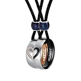Aeici Matching Necklaces for Couples, Cubic Zirconia Heart Necklace Engraved I Love You Rings Stainless Steel Necklace