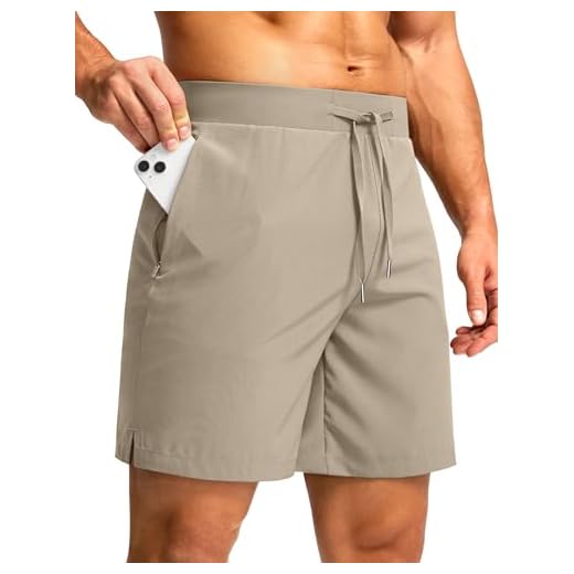 G Gradual Men's Workout Shorts with Zipper Pockets 7'' Lightweight Quick Dry Athletic Gym Running Shorts for Men(Khaki,M)