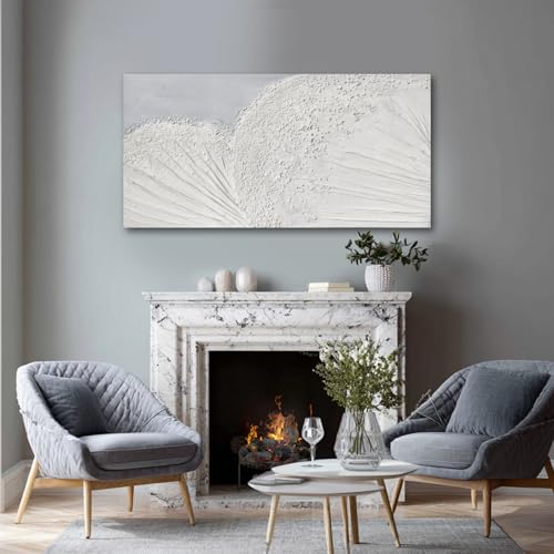 SHEYOYE Textured Wall Art Canvas 24x48 Inch, White Gray Hand