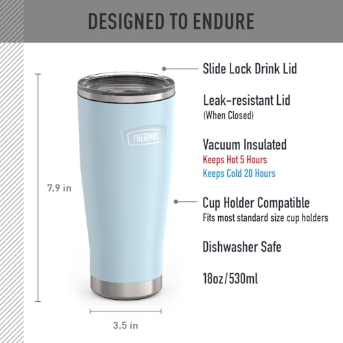 Image of THERMOS ICON SERIES, Stainless Steel Tumbler with Slide Lock, 18 Ounce, Glacier