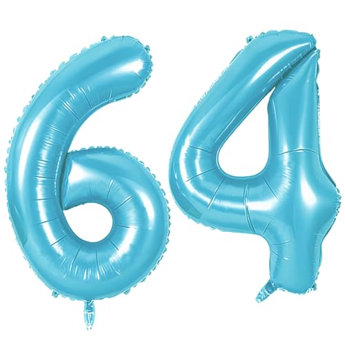 Number 64 Balloons for 64th Birthday Party Decorations, 0-100 Large No.64 Balloons for Women Men and Mother Dad, 40 Inch Jewelry Blue Foil Helium Balloon for 64 Year Old Anniversary Decorations