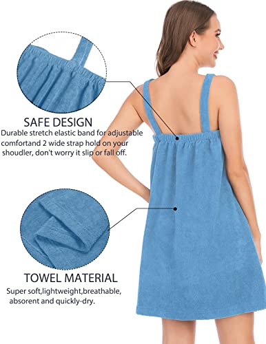 Womens Bath Towel Set Shower Spa Gym Body Wrap With Velcro Closure Robes & Hair Band(Large, Light Blue) #TOP3