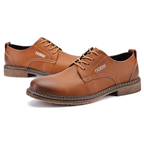 CHENGFA カジュアルシューズ メンズ 革靴 快適 ビジネスシューズ ローファー 牛革 紳士靴 レースアップ 通気性 ウォーキング(39、ブラウン）