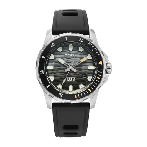 Image of Titan Zero Hour Diver's 100m Analog with Black Dial Black FKM Strap Watch for Men - 10067KP01