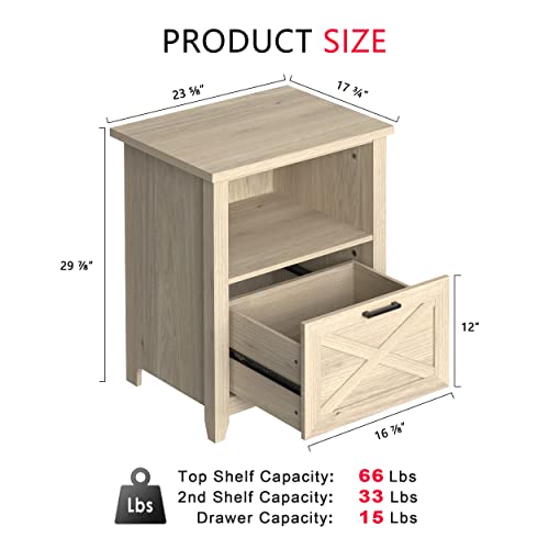 Primezone 30" Tall Nightstand For King & Queen Bed With Storage Drawer & Open Cubby - Beige Bedside Table Night Stand For Bedroom, Wood End Table Living Room, Warm Oak, Set Of 2 #TOP2