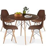 Best Choice Products 5-Piece Dining Set, Compact Mid-Century Modern Table & Chair Set for Home, Apartment w/ 4 Chairs, Plastic Seats, Wooden Legs, Metal Frame - Brown/Oak