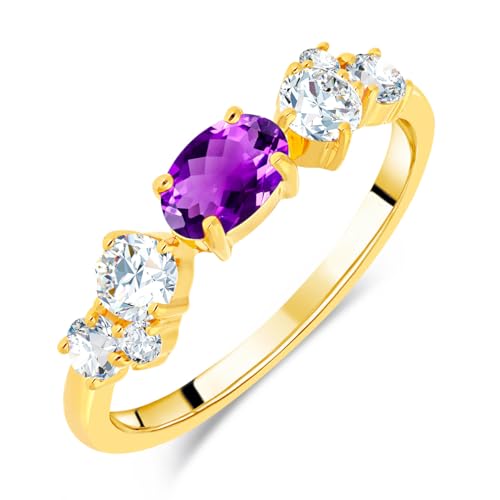 Planetys - Bague Argent 925/1000 pour Femme sertie Améthyste naturelle taille Ovale Plaquée Or 18 carats