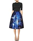 Women's Digital Print High Waisted A-Line Pleated Vintage Midi Skirts