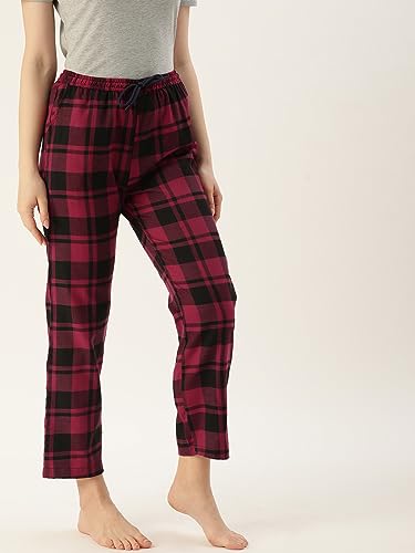 Image of KRYPTIC Women's 100% Pure Cotton Woven Pyjama | Mid Rise Relaxed Fit Full Length Nightwear Pant with Elasticated Drawstring Waistband & Side Pocket | Comfortable Lounge, Sleepwear & Casual Bottom Wear